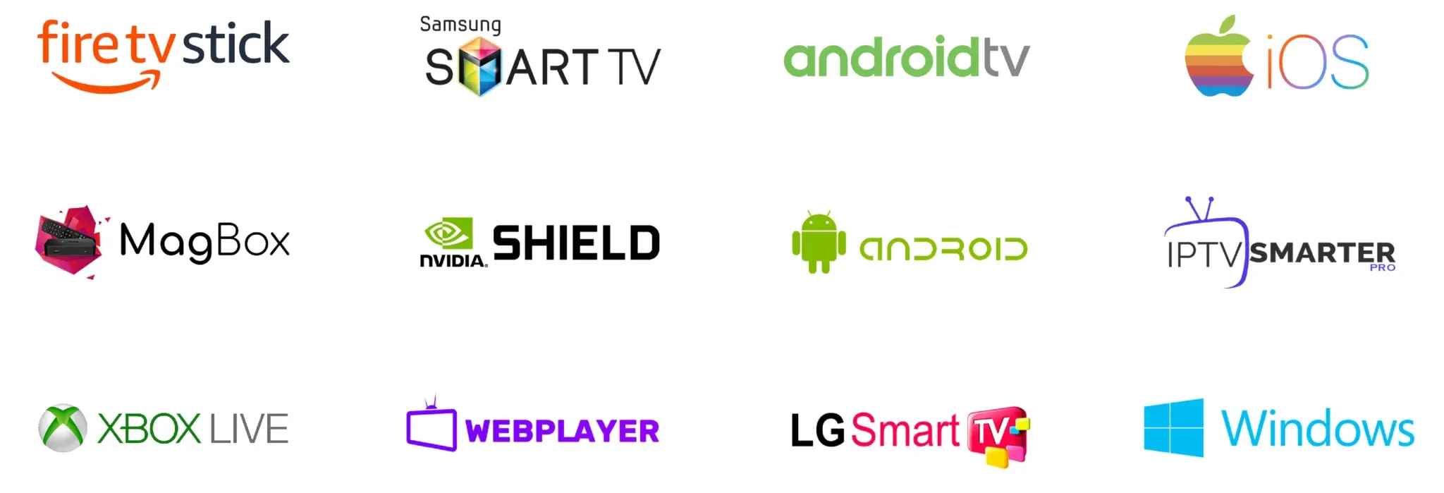 Sheet of platform and device logos that work with a Troypoint IPTV subscription